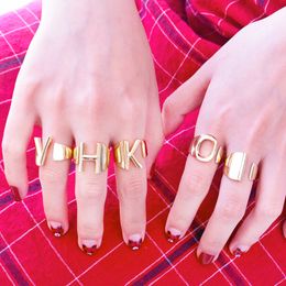 New personalized 18K Gold Plated A-Z Initial Letter Custom Finger Rings Band Diamond Open Cuff Ring Jewelry Gifts for Women Wholesale guys