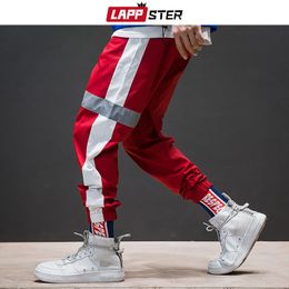 Lappster Men Hip Hop Reflective Joggers 2019 Mens Korean Fashion Streetwear Sweatpants Couple Side Striped Trousers Plus Size Y19073001