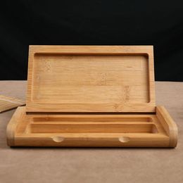 Latest Natural Bamboo Wooden Portable Storage Box Stash Case Preroll Rolling Tray One Hitter Smoking Tobacco Cigarette Dugout Holder