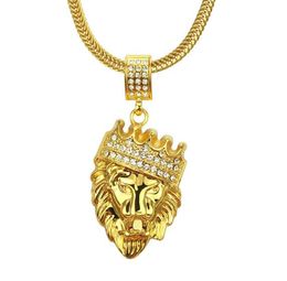 Mens' Necklace Jewellery Iced Out Bling Bling Gold Plated Lion Head Pendant Men Necklace Gold Filled For Gift Present Free shipping WL896