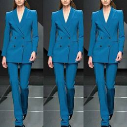 New Fashion Mother of the Bride Suits Blue Slim Fit Work Uniform Wear Ladies Formal Party Evening Wear For Wedding(Jacket+Pants)