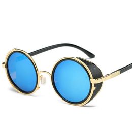 Luxury-Coating Metal Sunglass Steampunk Round Sunglasses Women Brand Designer Steam Punk Sun Glasses Men Retro Sunglasses