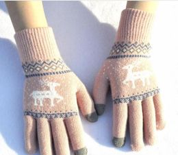 Fashion- 2019 6 Style Cute Elk Deer Knitted Gloves Full Finger Winter Gloves Knit Thick Touchscreen Mittens Women Men Christmas Gift H918Q F