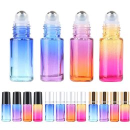 5ml Gradient Colour Glass Bottles Perfume Essential Oil Roller Bottle with Stainless Steel Roller Balls Container for Home Travel Use