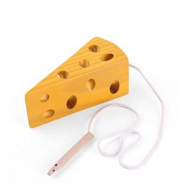 Baby Early Education Intelligence Toys Wooden Cheese Threading Toy