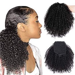 Short Afro Curly Ponytail Hair Piece for African American Black Women Ponytail Extension Afro Drawstring Curly Ponytail for Women(1B#)