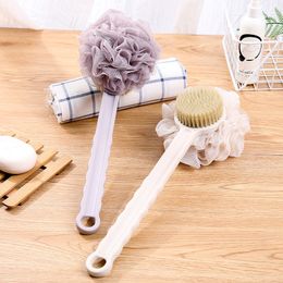 Multifunction Shower Brush Double-Side Bath Brush Body Brushes Sponge Back Scrubber Long Handled Exfoliating Luffa Pouf Stick