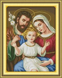 Jesus family Christian home decor painting ,Handmade Cross Stitch Embroidery Needlework sets counted print on canvas DMC 14CT /11CT