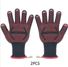 Fashion-BBQ Gloves Insulated Kitchen Tool Heat Resistant Glove Oven Pot Holder BBQ Baking Cooking Mitts Five Fingers Anti Slip sold by pcs