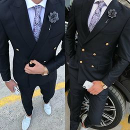 Two Pieces Wedding Tuxedos High Quality Blazer Slim Fit Men Suits Custom Made Two-Button Peaked Lapel Groom Wear Groomsman Set