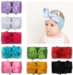 Ins hot baby hair accessories super soft infant kids nylon ribbon with big bow children cute princess hair bands pure Colour headbands