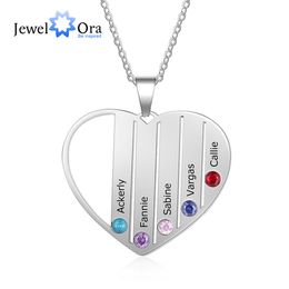 Personalized Heart Necklace with 5 Birthstones Custom Engraved Name Mother Kids Necklace Family Gift (JewelOra NE103267)