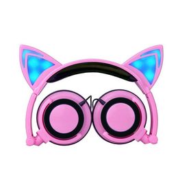 Cat Ears Game Headphones with LED Glowing Lights FoLdable Gaming Headphones cat earphone for Mobile Phone Pad Computer PC