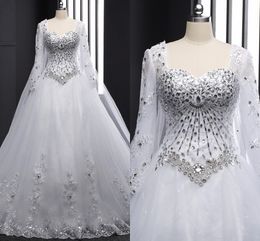 Abiti da sposa in pizzo con corsetto quadrato sul retro Abiti da sposa 2019 Abiti da sposa principessa con paillettes con strass in rilievo Abiti da sposa