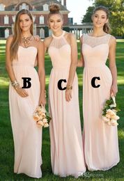 2019 New 2016 Pink Navy Cheap Long Bridesmaid Dresses Mixed Neckline Flow Chiffon Summer Blush Bridesmaid Formal Prom Party Dresses with Ruf