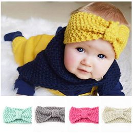 Baby Knitted Headband Kids Winter Bowknot Turban Girl Knot Solid Hairband Girls Boutique Princess Headwrap Ear Warmer Hair Accessories D6874