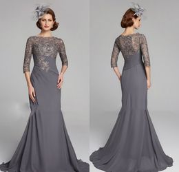Chic Plus Size Mother Of The Bride Dresses Half Sleeves Jewel Neck Empire Waist Mother Of Groom Dress Chiffon Mermaid Evening Gowns