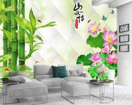 3d Home Wallpaper Beautiful Scenery of Delicate Lotus and Green Bamboo Digital Printing HD Decorative Beautiful Wallpaper