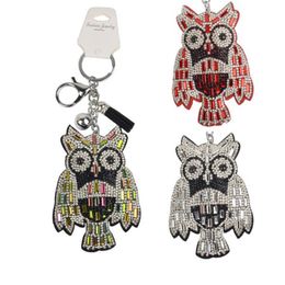 New Designer Micro Pave Rhinestone Owl Key Rings Lovely Animal Key Chain Car pendant Bag Accessories Fashion Jewelry 7 Colors