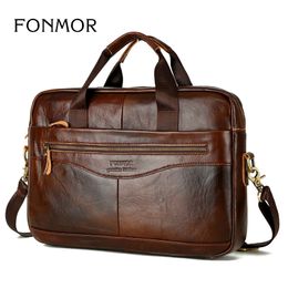 FONMOR Stylish Genuine Leather Men Briefcase High-Quality Cowhide Business Bag Multi-Function Large-Capacity Handbag