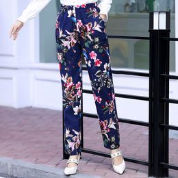 2019 Summer Women High Waist Pants Beach Wear Floral Print Plus Size 5xl Women Long Trousers Middle Aged Female Korean Pants MX190716