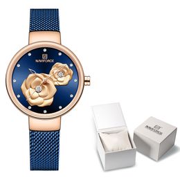 New NAVIFORCE Rose Gold Women Watches Dress Quartz Watch Ladies With Luxury Box Female Wrist Watch Girl Clock Set For 184U 2976