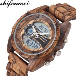 Shifenmei Digital Watch Men Top Luxury Brand Wood Watch Man Sport Casual Led Watches Men Wooden Wristwatches Relogio Masculino LY191213