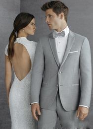 Brand New Light Grey Mens Wedding Tuxedos Notch Lapel Groom Groomsmen Tuxedos Man Blazers Jacket Excellent 2 Piece Suits(Jacket+Pants+Tie)83