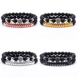 Micro Inlaid Zircon Charm Bracelet 2/pcs Set Frosted Natural Stone Bracelet Christmas Gift Bangle Men Women Couple Jewelry