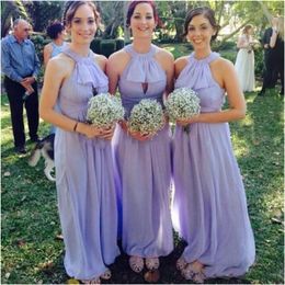 Simple Halter Bridesmaid Dresses Sexy Backless Chiffon Ruffles Maid Of Honor Gowns Floor Length Wedding Guest