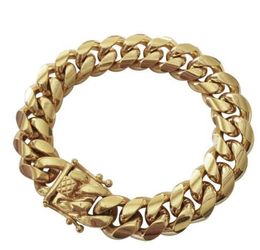 Men's Miami Cuban Link Bracelet 14K Gold Plated Stainless Steel 14mm