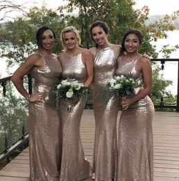 Sequins Bridesmaid Dress Cheap Halter Neck Summer Country Garden Formal Wedding Party Guest Maid of Honour Gown Plus Size Custom Made