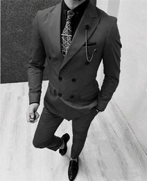 Popular Double-Breasted Groomsmen Peak Lapel Groom Tuxedos Men Suits Wedding/Prom Best Man Blazer ( Jacket+Pantst+Tie) Y71