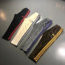 AWGE X Igle Pants Men Women Awge X Awge X igły dresowe 19ss wąskie cieliste motyle haftowe