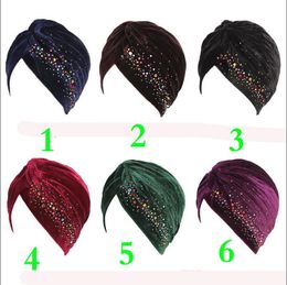 Women Colourful Rhinestone Velvet Turban Elastic Twist Headband Fashion Solid Colour Ladies Elegant Hijab Hair Accessories 6 Colours