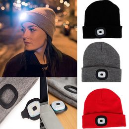 New Unisex Winter Outdoor Fishing Running Knitted Rechargeable LED Beanie Hat Light Up Climbing Pullover Cap For Camping1913