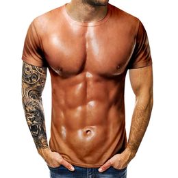 Herren T-Shirt Sommer Lustiges Körpermuskel-T-Shirt Camisetas Hombre 3D-Druck Fake Muscle Kurzarm Fitness T-Shirt Streetwear