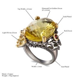 Fashion- Oval Golden Crystal CZ Ring Yellow cubic zirconia Jewellery Women's Copper Jewelry Big Cocktail rings