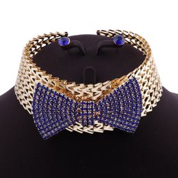 African Jewellery Sets Gold Colour Crystal Bow Necklace Earrings Fashion Jewellry Sets 5 Colours