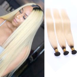 Brazilian Virgin Hair 1B/613 Human Hair Extensions Three Pieces Straight Double Wefts 3 Bundles 10-30inch 1B 613