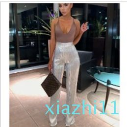 fashion-New Glitter Sequin Pants Women High Waist Wide Leg Flare Pants Bell Bottom Fashion Office Ladies Shiny Long Trousers Pantalon