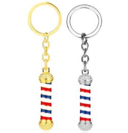 FREE SHIPPING 100pcs/lot 2019 Metal Mini Barber Pole Keychains 3D Barber Rotating Pole Keyrings For Barber Shop Gifts