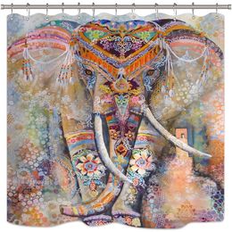 Bohemia Elephant Shower Curtain Set India Animale Hippie etnico Boho Bagno Home Decor Tessuto Pannello in poliestere impermeabile 72x72 pollici con 12