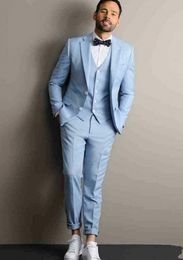 Light Blue Groom Tuxedos Notch Lapel Groomsman Wedding Tuxedos Men Prom Party Jacket Blazer 3 Piece Suit(Jacket+Pants+Tie+Vest) 2270