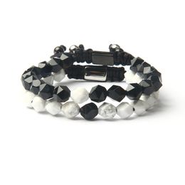 New Distance Bracelet White Howlite & Black Onyx Faceted Cut Stone Couples Jewellery Healing Anxiety Relief Chakras Bracelets