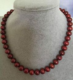 18 INCH 9-10MM SOUTH SEA GENUINE ROUND WINE RED PEARL NECKLACE 14K GOLD CLASP