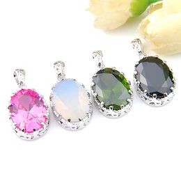 LuckyShine Mix Colour 4 Pieces /Lot Classic Elegant Charm Oval Kunzite Moonstone Onyx Peridot Gemstone Silver Woman's Gorgeous Pendants