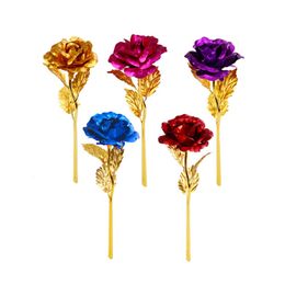 Romantic 24K Plating Golden Rose Flower Gold Foil Plated Artificial Wedding Festive Party Valentine Day Gift 100 pcs