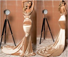 2020 Arabic Aso Ebi Sexy Beaded Cheap Evening Dresses Backless Mermaid Prom Dresses Satin Formal Party Second Reception Gowns