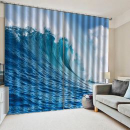 Custom 3d Curtain Blue Giant Waves Decoration Indoor Living Room Bedroom Kitchen Window Blackout Curtain